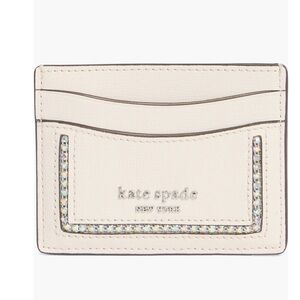 Kate Spade Morgan crystal inlay Saffino leather card wallet in Parchment NWT
